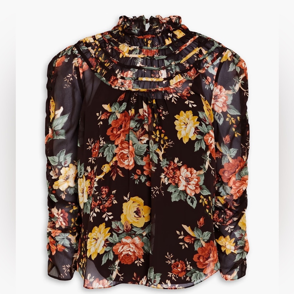 Veronica Beard Floral Ares Blouse Size XS Semi Sheer Romantic